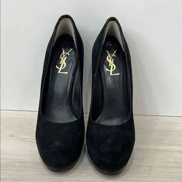 Yves Saint Laurent Black Suede Heels - Picture 1 of 8